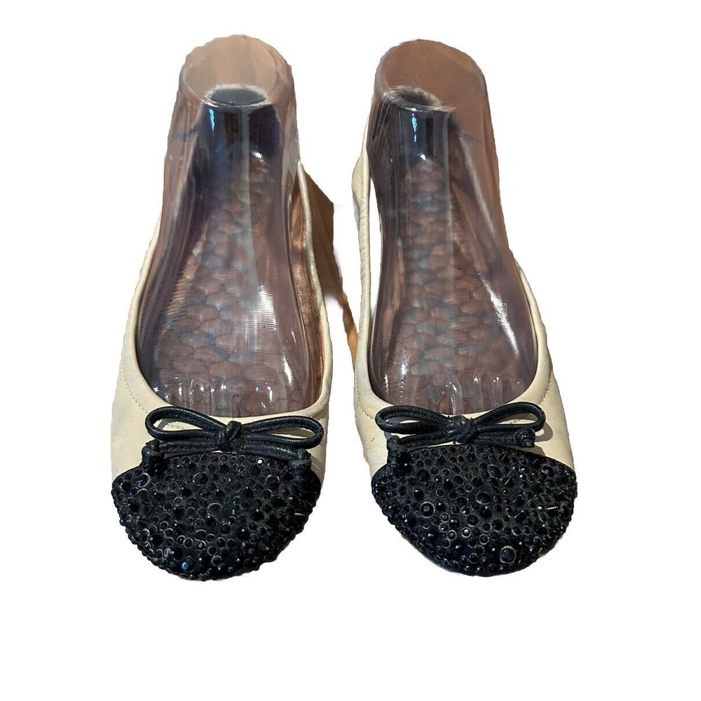 Sam Edelman Beatrix Ballet Flat Ballerina Studded Spike Cream Black Toe 8.5 M
